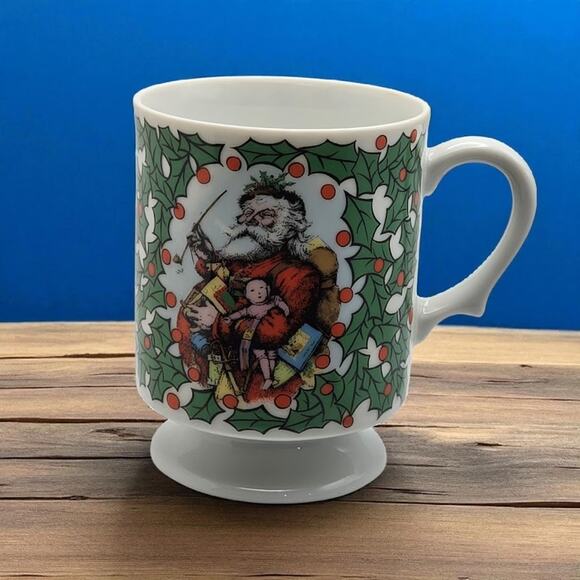 Kurt Adler Christmas Victorian Print Santa Claus Holiday Cup Mug Holly Berries - Picture 1 of 13